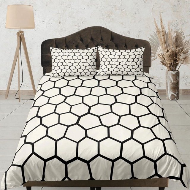 Moderno Polígono Funda Nórdica Blanco Dormitorio Juego de Cama Completo Diseño Abstracto