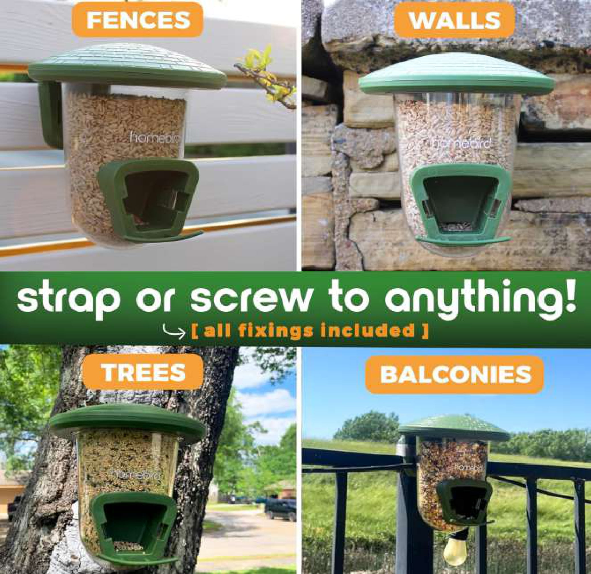 Outdoor Mountable Bird Feeder for Mounting Fences, Trees, Posts, Perches, Balcony, Walls, etc.