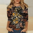 thumbnail image 2 of 3/4 Sleeve Tops for Women Casual Crew Neck Shirts Summer T Shirt Basic Loose Fit Tee Blouses Trendy Floral T-shirts, 2 of 5