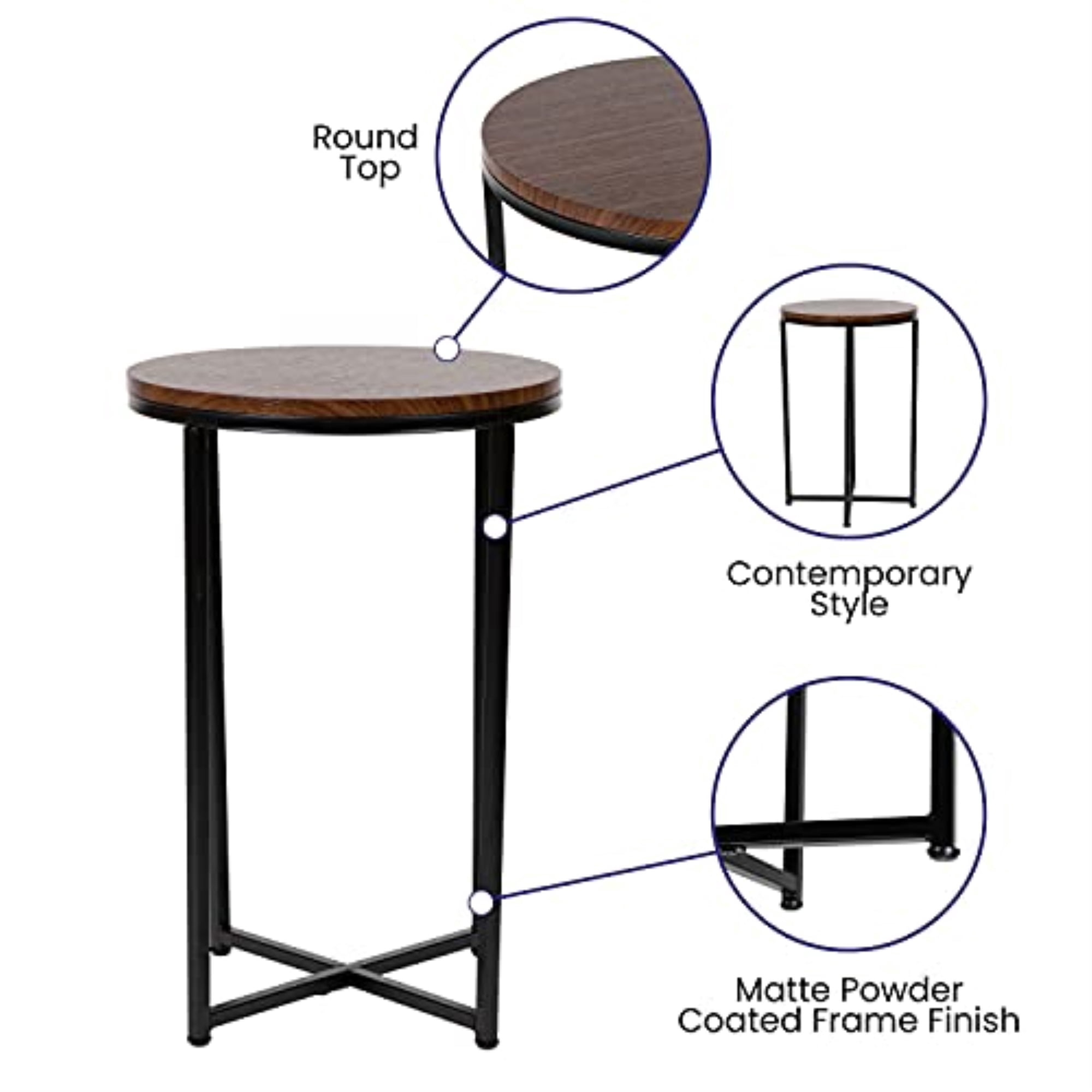 Flash Furniture Hampstead Contemporary End Table, Walnut/Matte Black