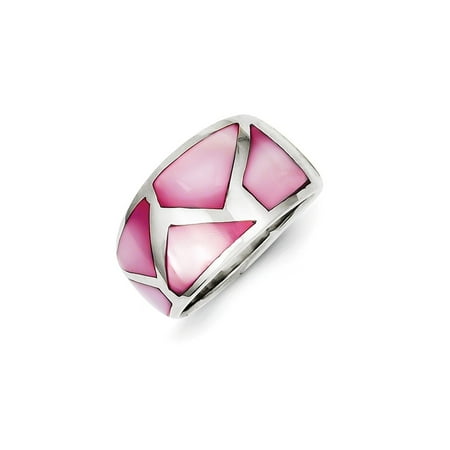 Dot Mother Of Pearl Ring - Sterling Silver Polished Solid Back Pink Simulated Mother of Pearl Ring - Ring Size: 6 to 7