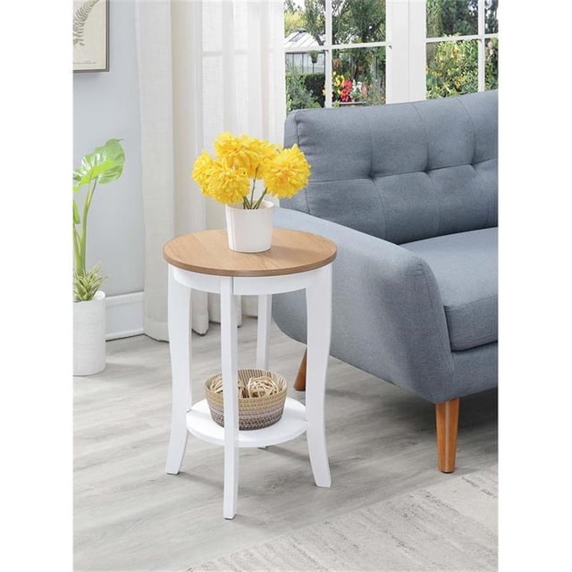 Pemberly Row Table d'Appoint Ronde en Blanc et Bois Naturel