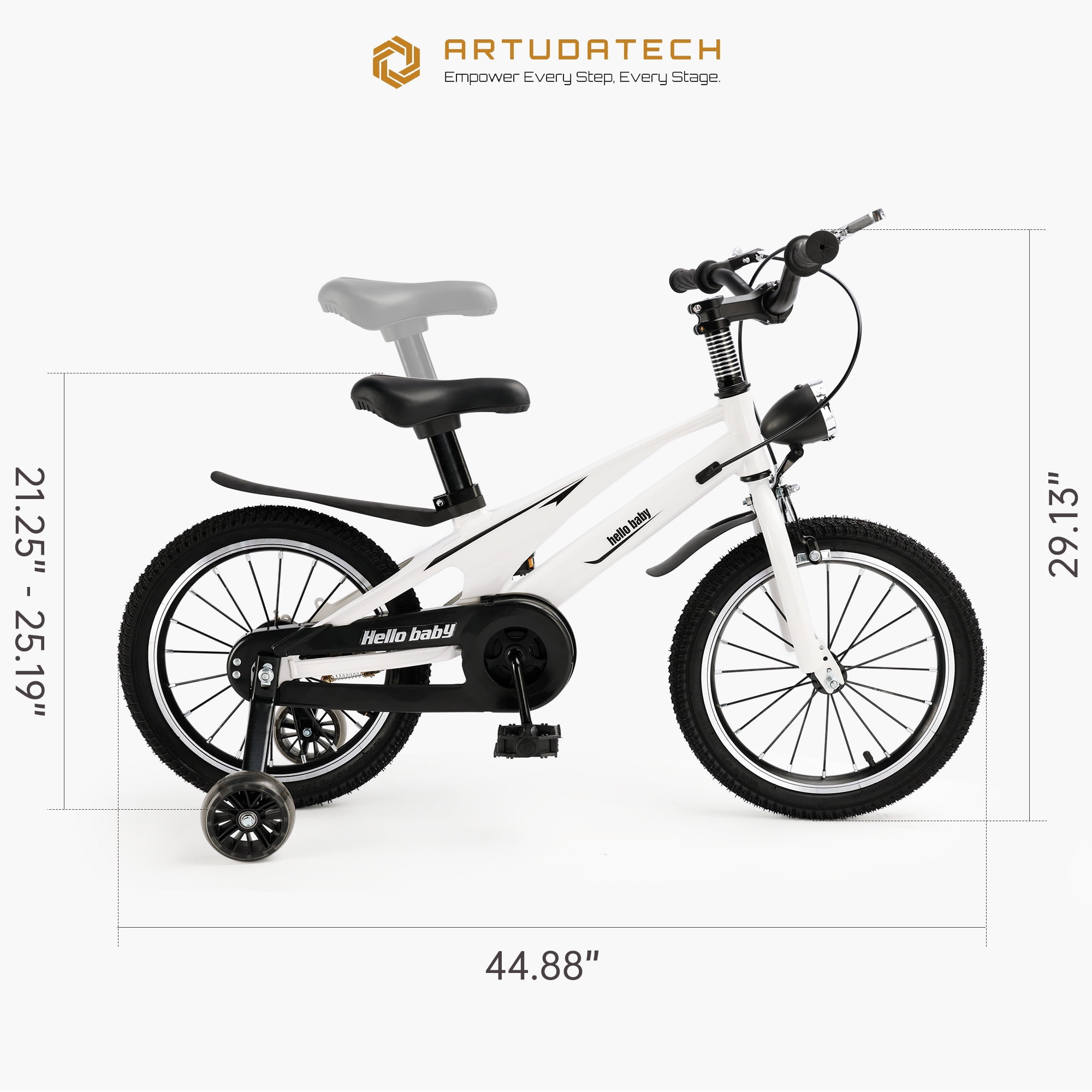 ARTUDATECH 16 Inch Kids Bike for 4-9 Year Old Boys and Girls, Children's Bicycle with Training Wheels, LED Headlight, and Dual Brake, Ideal for Toddler Beginners