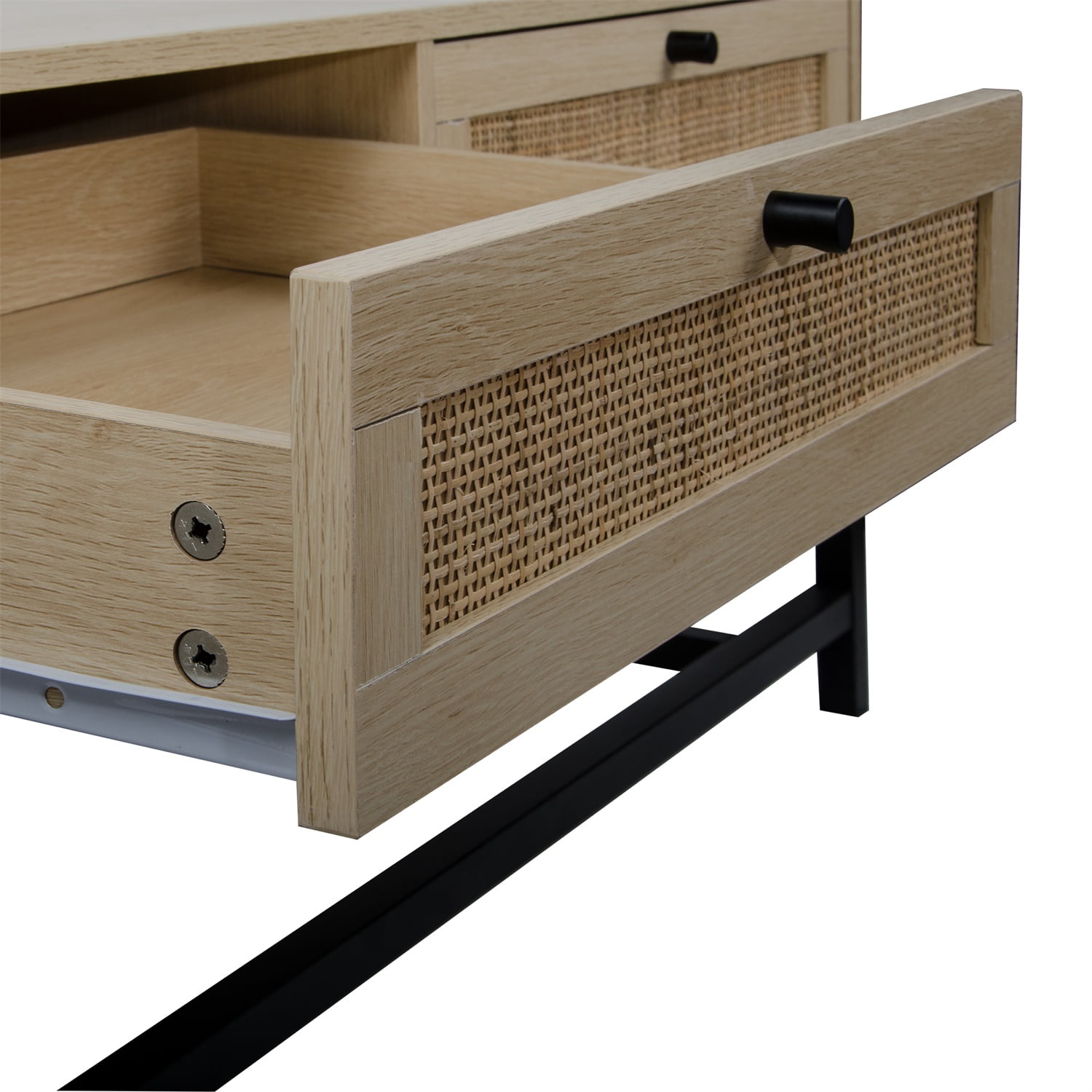 Modern Coffee Table, 45 inch Console Table with 2 Rattan Drawers for Living Room Modern Coffee Table, 45 inch Console Table with 2 Rattan Drawers for Living Room