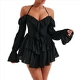 thumbnail image 2 of Vestido Midi para Mujer, Disfraz de Halloween, con Hombros Descubiertos, Estilo Hada Mariposa, para Fiesta de Cosplay, con Pañuelo Negro M, 2 of 7