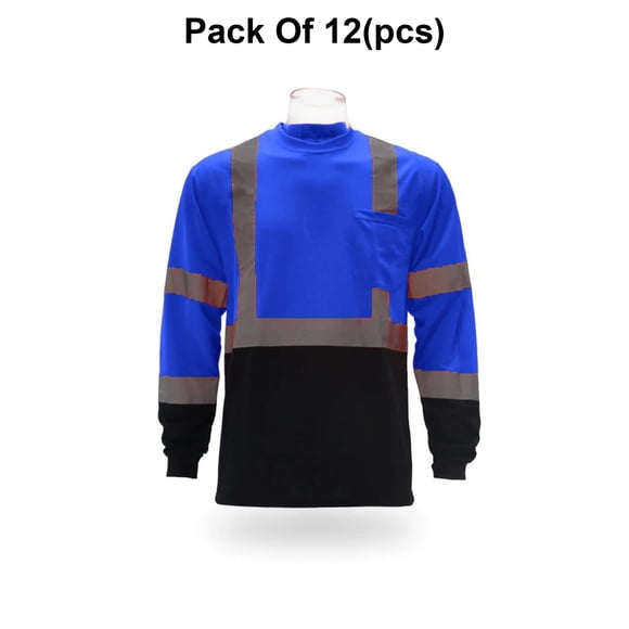 Radyan 2-Tones Mesh Reflective Long Sleeve Safety T-Shirt - 12 Pack, 100% Polyester, Size: Adult