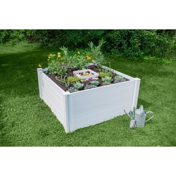 Vita Classic 4 in L x 4 in W x 22 in H Vinyl Keyhole Composting Garden, White, VT17101