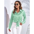 thumbnail image 4 of Blusas de Satén para Mujer, Camisas de Seda con Botones, Blusas Informales de Larga para Negocios Verde XXL, 4 of 7