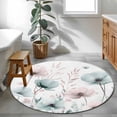thumbnail image 4 of 3ft Round Rug, Teal Pink Spring Floral Non-Skid Rubber Backing Large Area Rugs - Living Room Bedroom Home Office, Summer Botanical Watercolor Indoor Floor Mat Carpets Washable Rug, 4 of 9