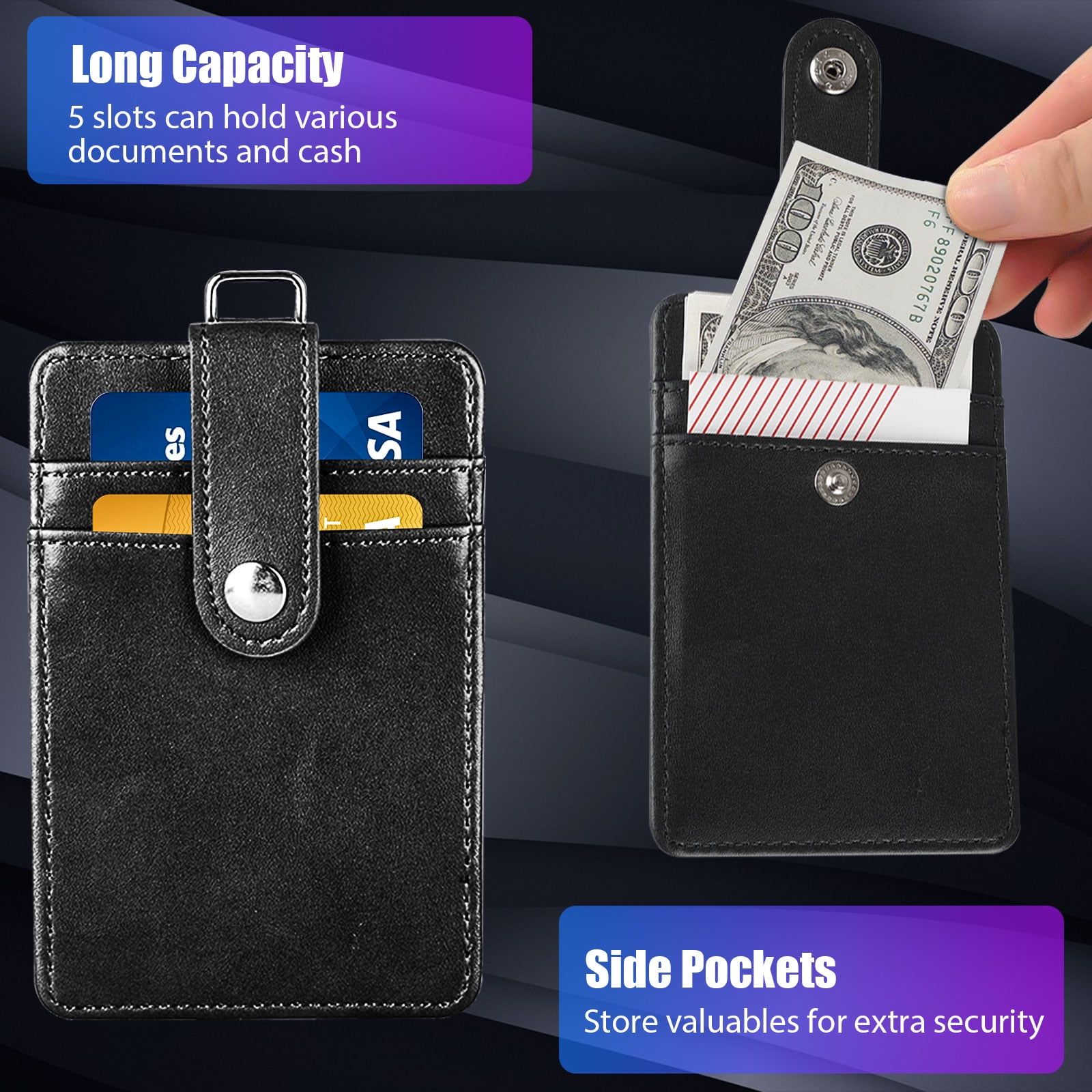 ELV Badge Holder with Zipper, ID Badge Card Holder Wallet with 5 Card Slots, 1 Side RFID Blocking Pocket and Neck Lanyard Strap for Offices ID
