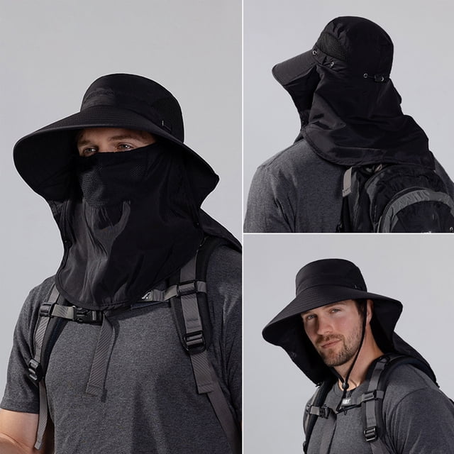 Sombrero de sol para hombres al aire libre | Protección UV, malla transpirable, chal grande | Gorra plegable para pesca, senderismo, camping | Poliéster ligero | Marina, Caqui, Gris | Talla única: