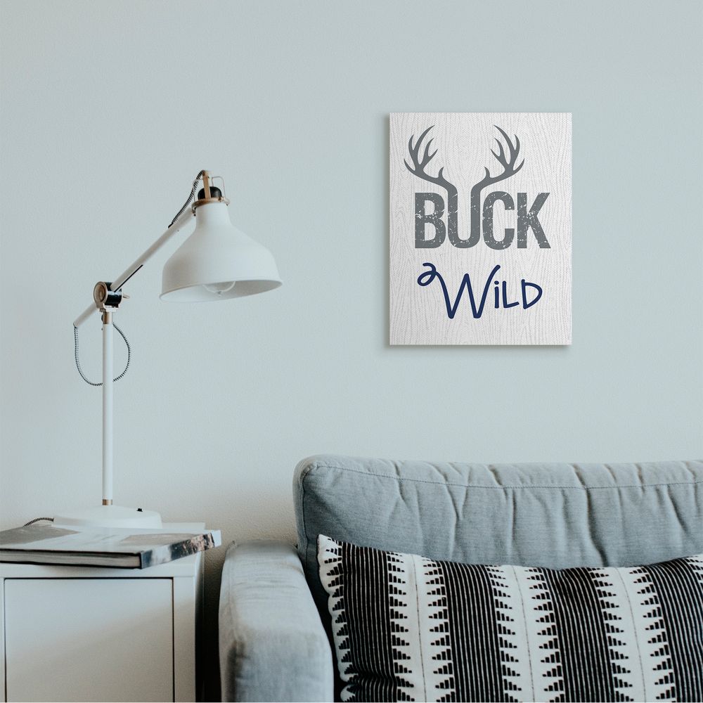 Stupell Industries Buck Wild Phrase Antler Typography Kids' Rustic Sign Canvas Wall Art Design by Ashley Calhoun