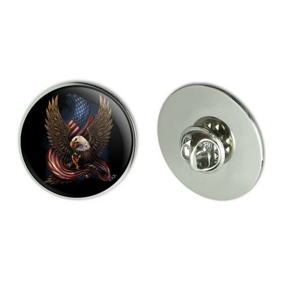 Patriotic Bald Eagle American USA Waving Flag Metal 1.1" Tie Tack Hat Lapel Pin Pinback
