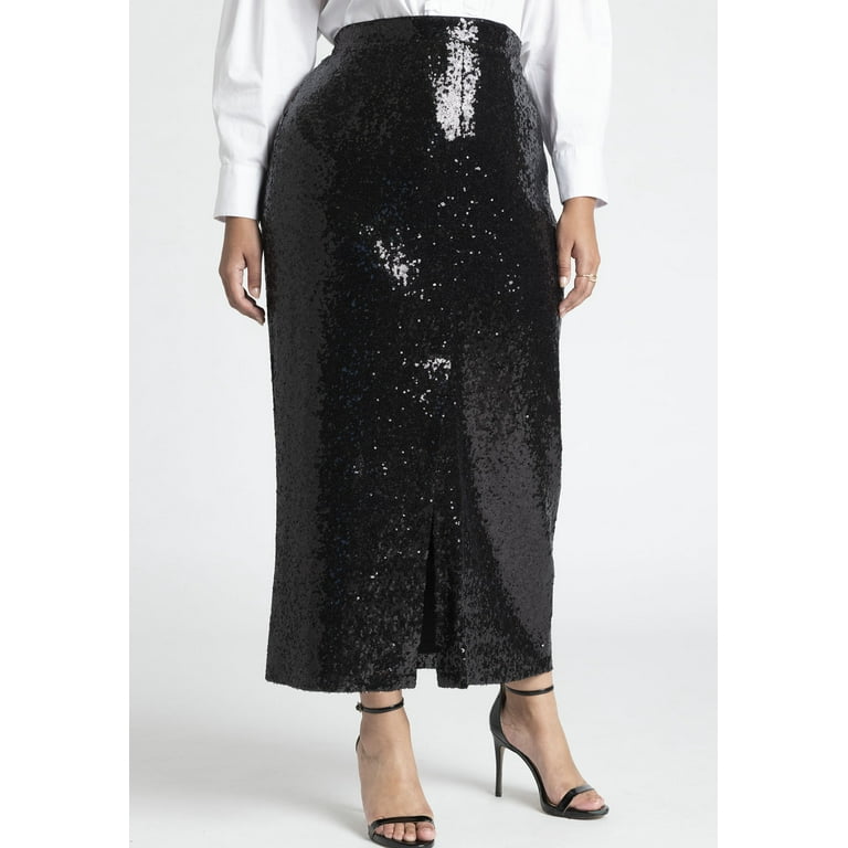 Eloquii Women's Plus Size Sequin Shimmer Maxi Skirt With Slit 