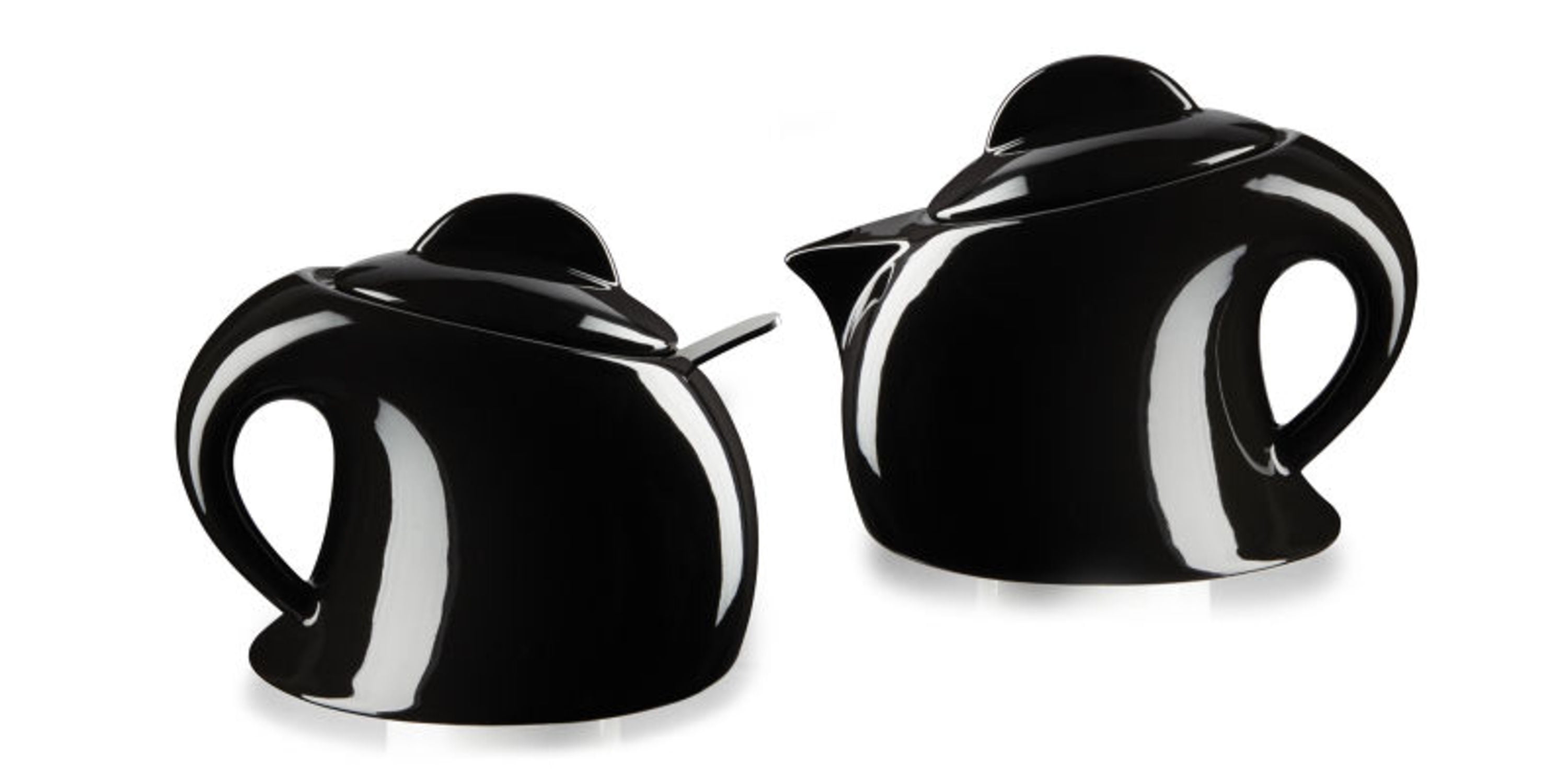Copco Creamer and Sugar Set with Spoon in Black, Porcelain Clay