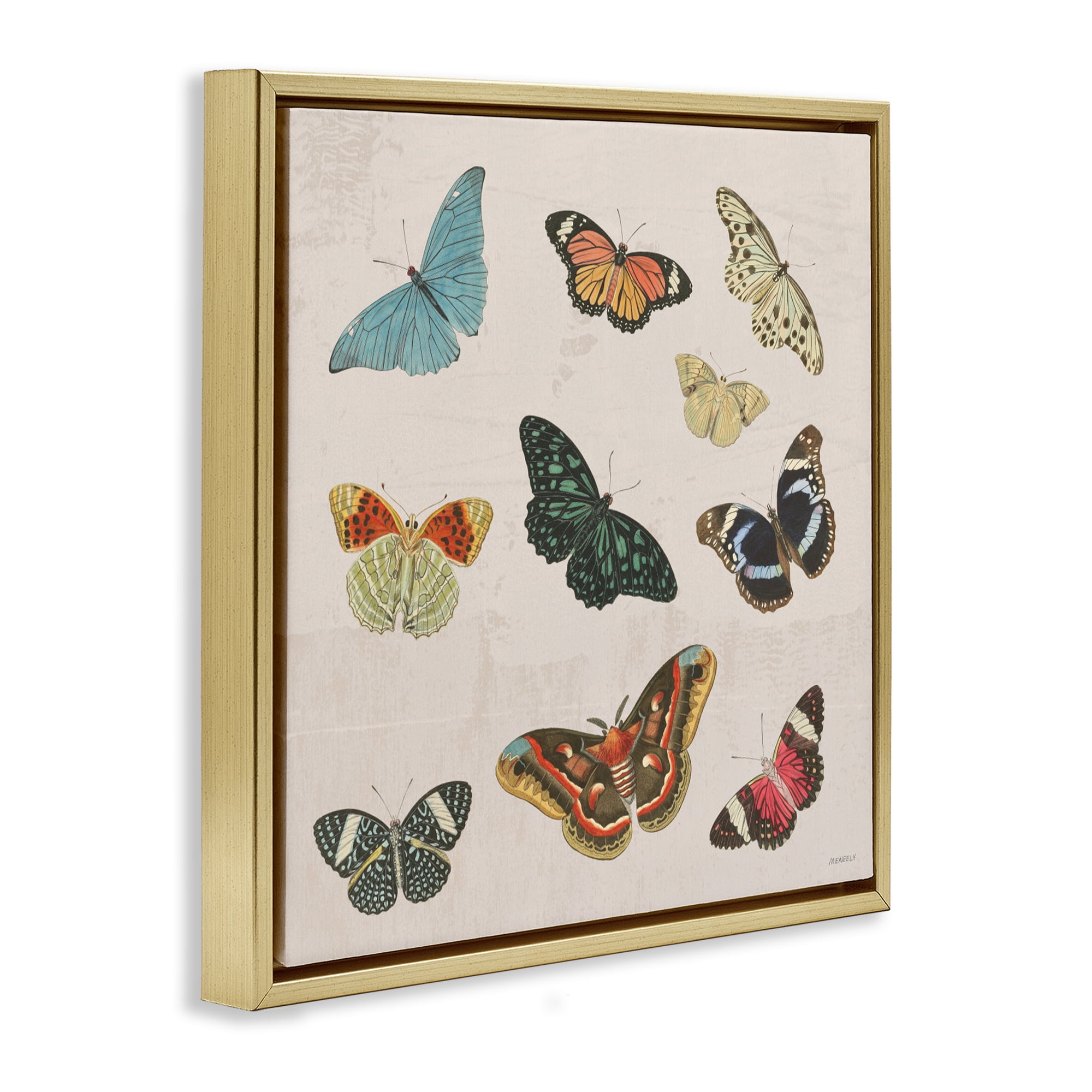 Stupell Industries Vintage Butterfly Flight Gold Framed Floater Canvas Wall Art, design by Dan Meneely