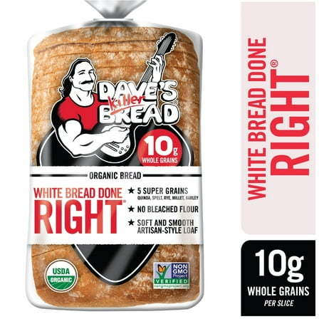 Pack of 2 Dave's Killer Bread White Bread Done Right, Artisan-Style Organic White Bread, 24 oz Loaf, 24 oz (packaging may vary)
