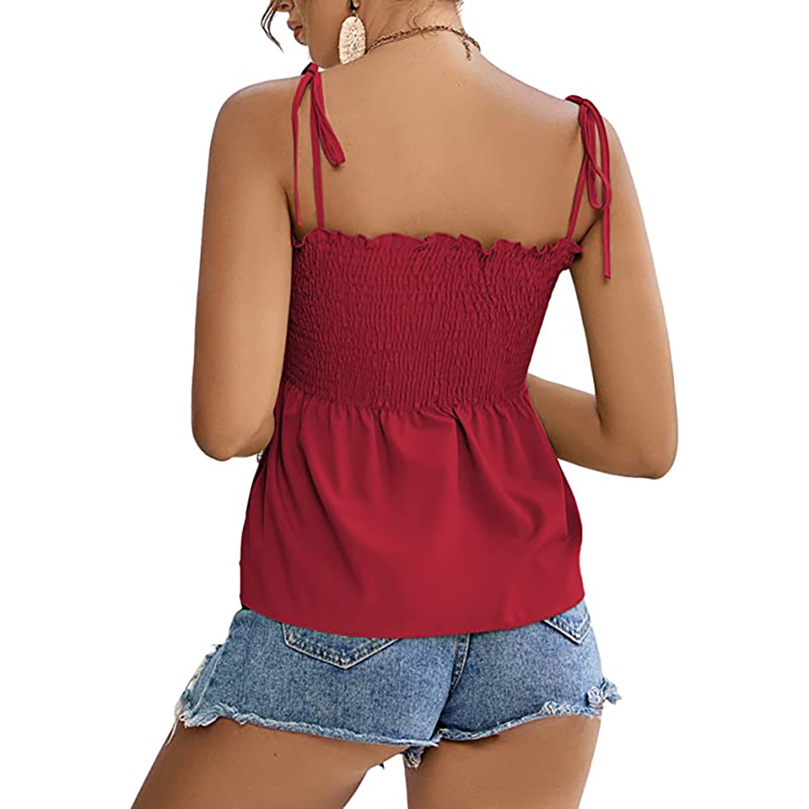 Yyeselk Womens Camisole T-Shirt Solid Color Sleeveless Strap