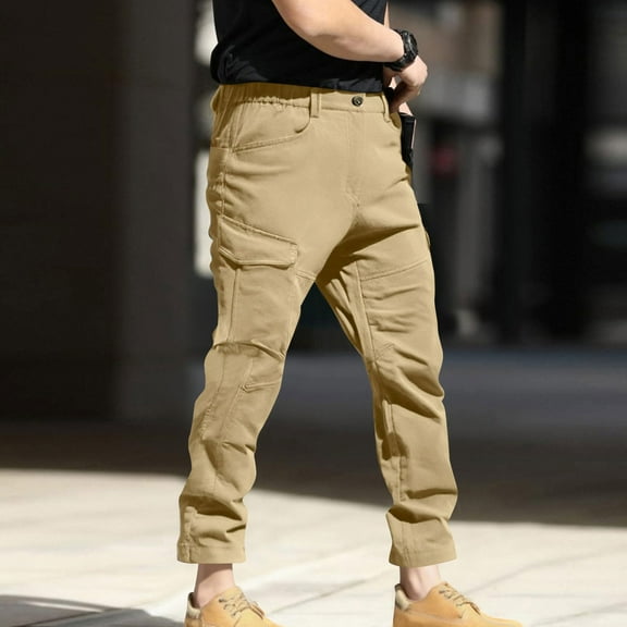 LIBRCLO Mens Cargo Pants Slim Fit Solid Color Pants with Multiple Pockets for Hiking