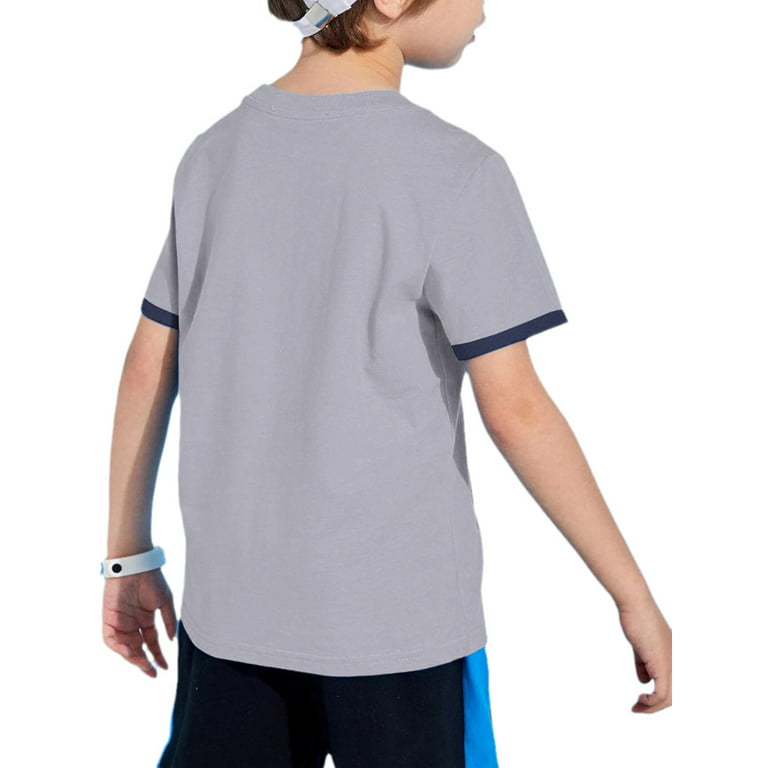 Langwyqu Stripe Print Boy Short Sleeved Crewneck Children T Shirt