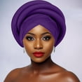 thumbnail image 5 of African Soild Color Pre-Tied Headwrap for Women, Braid Design Headscarf Turban Cap, Adjustable Stretchy Beanie for Wedding, Church, and Casual Style Purple, 5 of 6