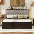 thumbnail image 2 of Modern Wood Storage Queen Platform Bed Frame, Button Tufted Headboard with Hidden Storage Shelves, 4 Drawers and Double Layer Shoe Rack, No Box Spring Needed, Espresso, 2 of 14