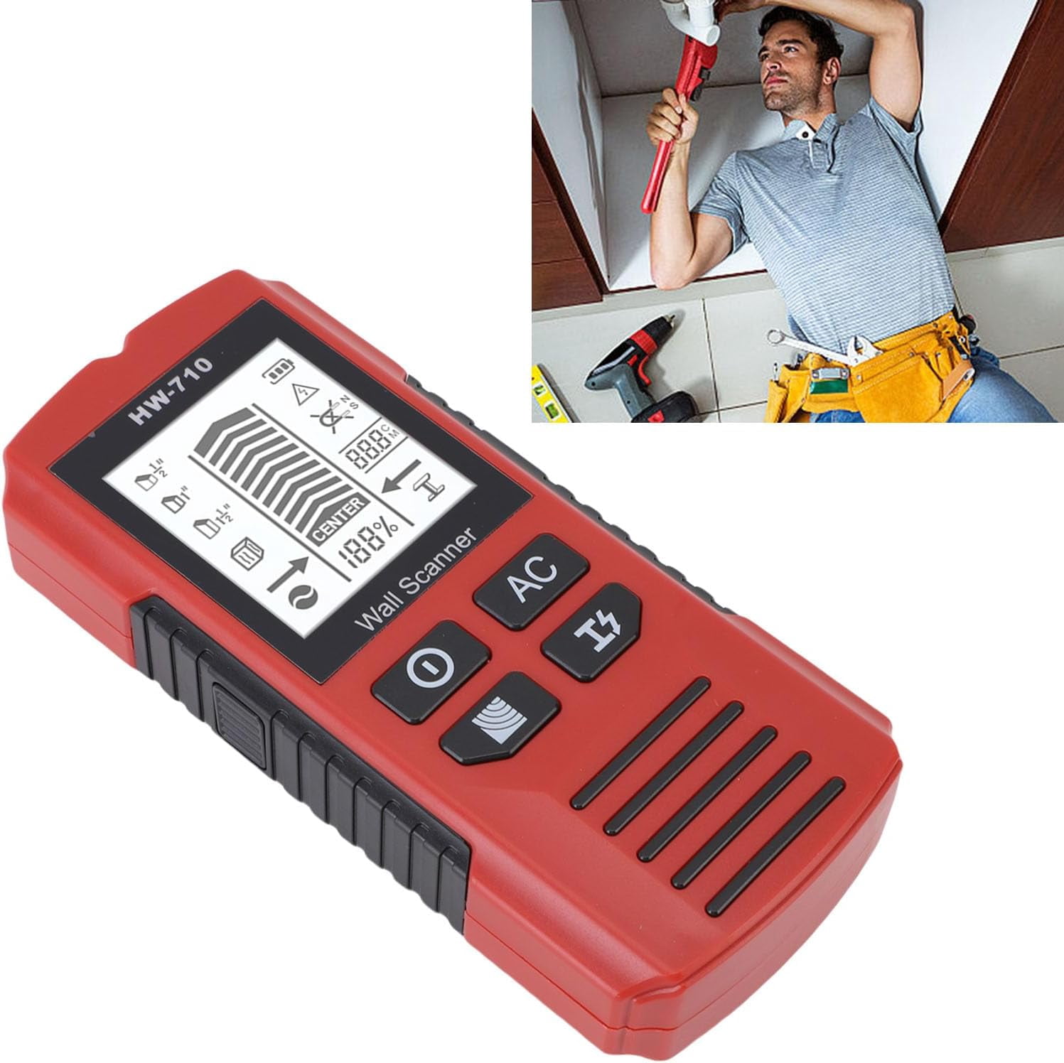 ABPETE Stud Finder, High Sensitivity Metal Detector for Wood AC Live Wire Metal Magnetic Studs Multiple Detection Modes for Any Skill Level (Red)