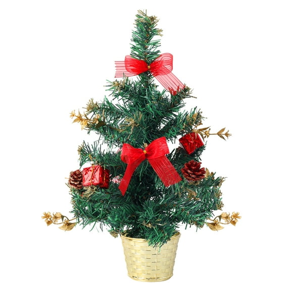 TheirNear Mini Christmas Tree with Ornaments, Small Tabletop Christmas Tree for Decoration, Artificial Fake Tree in Golden Barrel Base