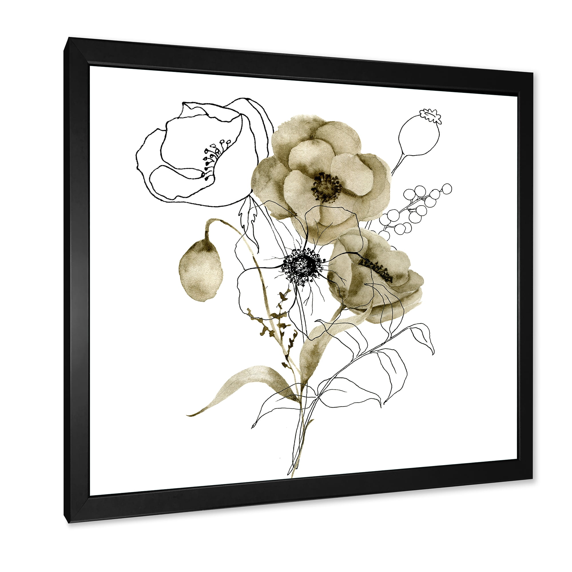 Designart 'Eucalyptus Branches With Anemone Bouquet Flower' Traditional Framed Art Print