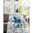 thumbnail image 4 of Flannel Fleece Throw Blanket Ocean Octopus Coral Starfish Lightweight Soft Plush Blankets,Sea Shell Nautical Compass Cozy Warm Throw Blanket for Couch Sofa Bed Car Office 40x50in, 4 of 9