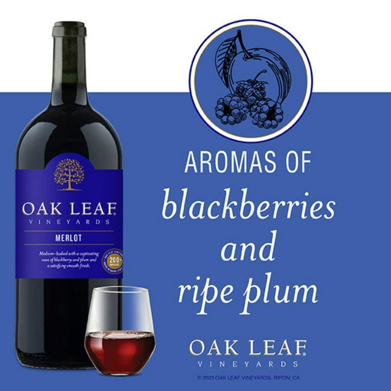 Oak Leaf Vineyards Merlot Red Wine, 1.5 L Bottle, 13% ABV