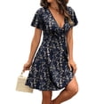 thumbnail image 4 of Hbhpov Women's Summer Causal Dresses V-Neck Short Sleeve Floral Beach Sundress M-2XL, 4 of 6