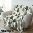 thumbnail image 6 of 1 Piece Soft Touch Christmas Tree Floral Print Flannel Blanket - Green Pine Trees and Pink Flowers Pattern - All-Season Sofa Bed Decorative Throw Blanket, 6 of 8