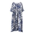 thumbnail image 4 of Vestido de mujer Irfora Vestido de lino de algodón para mujer Bolsillos con estampado floral Media pantorrilla O-cuello suelto Manga corta Tallas grandes Casual Irfora Vestido de mujer, 4 of 5