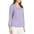thumbnail image 4 of INSPIRE CHIC Women's Shirt Flat Collar Long Sleeves Button Down Office Satin Shirt XS Light Purple, 4 of 5