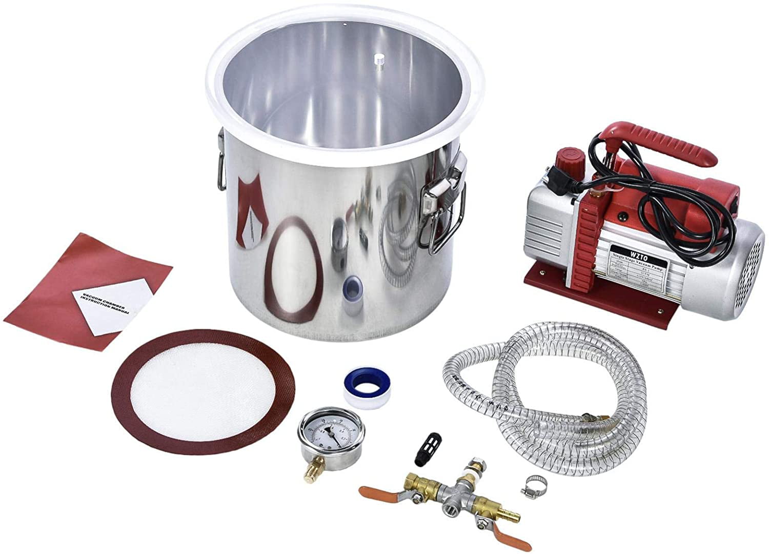 1.5 Gallon Tall Stainless Steel Best Value Vacs Vacuum Degassing Chamber and VE115 3CFM Single Stage Vacuum Pump Kit