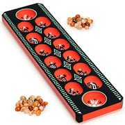 Yellow Mountain Imports Mancala Set with Wooden Board and Quartz Pebble Playing Pieces - Lacquer Black