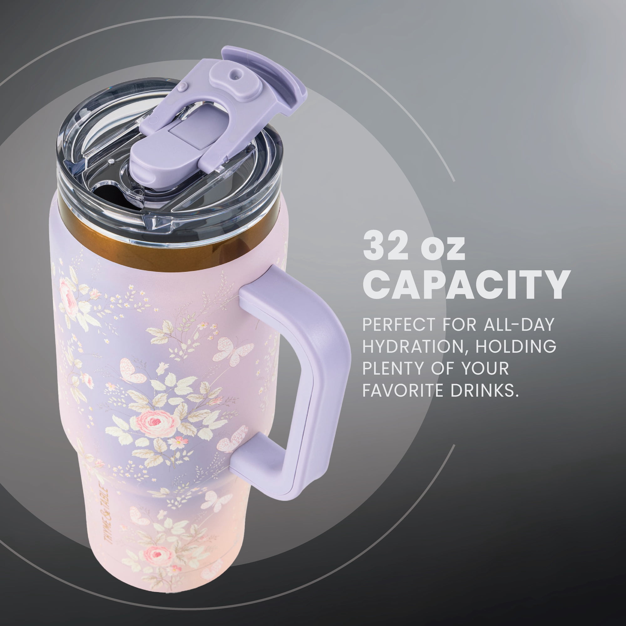 Thyme & Table 32oz Stainless Steel Luna Tumbler with Handle and Dual Straw Lid, Garden