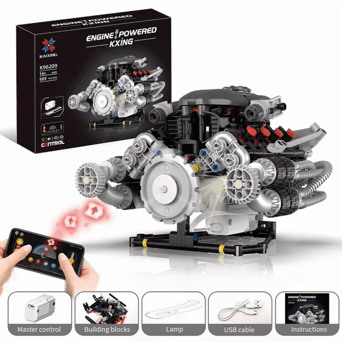 Motorized V8 Engine Building Kit with LED, APP-Controlled Technical Car Part Model for Hobbyists