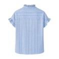 thumbnail image 5 of Graphic Tees for Women French Style Summer Plaid Short Sleeve Tennis Blouse with Ruffled Collar for Women Casual Tee for Everyday Wear Blue XL, 5 of 5
