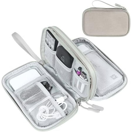 Electronic Organizer Travel Cable Organizer Bag Pouch Electronic Accessories Carry Case Portable Waterproof Double Layers Storage Bag for Cable Charger Phone Earphone Medium Size- Khaki