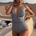thumbnail image 3 of Gibobby Bañador de Bikini La reunión multicolor a rayas para mujer un traje de baño sin espalda sexy delgado(Negro,M), 3 of 4