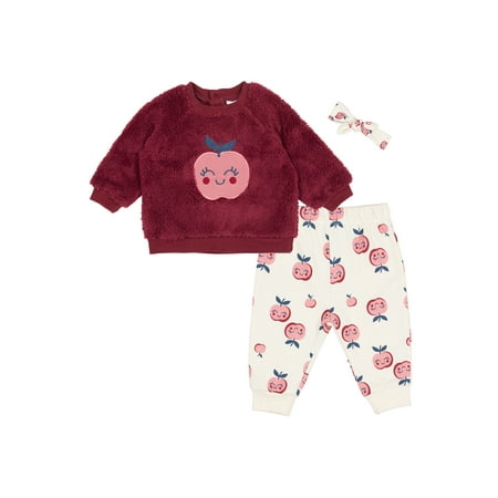 

Petit Lem Baby Girl 3 Pc Plush Sweatshirt Outfit Set w Headband Sizes 3 Months-24 Months