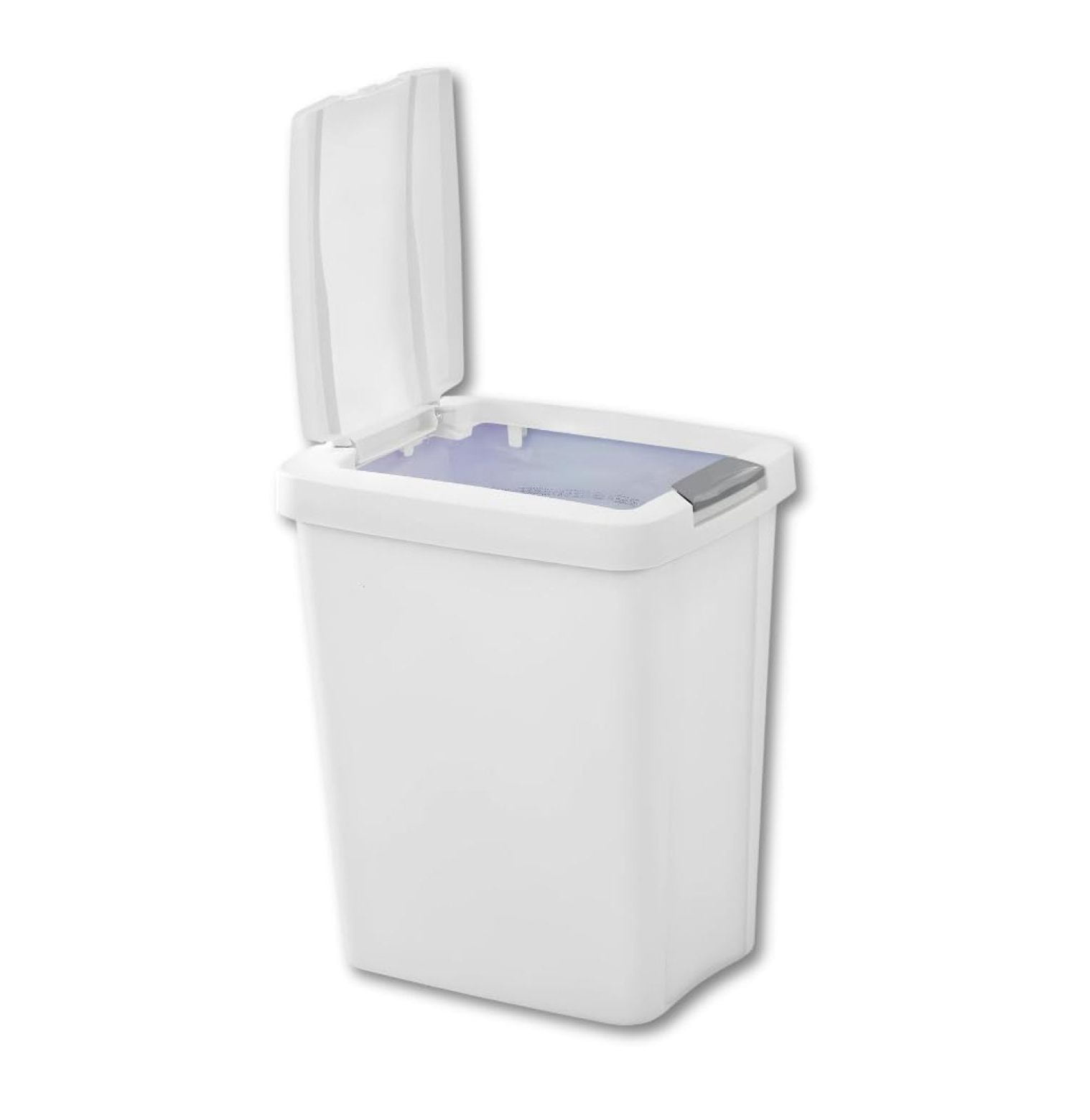 7.5 Gallon White Trash Can with Touch Lid - Office, Kitchen, Bathroom Wastebasket - Under Sink Garbage Can - Durable Plastic Bin with Locking Lid