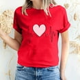 thumbnail image 2 of Jalioing Women's Valentine's Day Tops Short Sleeve Pullover Top Crewneck Solid Color Hearts Print Basic Shirt (Small, Red), 2 of 5