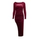 thumbnail image 2 of Gibobby Vestidos para mujer casuales Vestido de terciopelo de manga larga con cuello cuadrado para mujer Vestido dividido plisado delgado sexy(Rojo,CH), 2 of 4