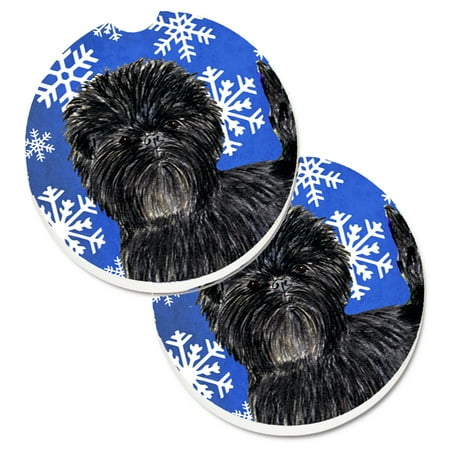 

Carolines Treasures SS4649CARC Affenpinscher Winter Snowflakes Holiday Set of 2 Cup Holder Car Coasters Large