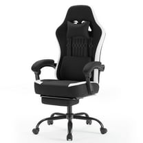 JONPONY Computer Gaming Chair - High Back Ergonomic Desk Chair with Footrest and Lumbar Support, Height Adjustable Task Chair with Linkage Armrests and Headrest, 360° Swivel Wheels, Black