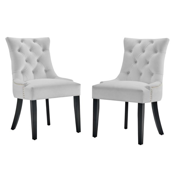 Tufted Side Dining Chair, Set of 2, Velvet, Wood, White, Modern Contemporary Urban Design, Kitchen Room Cafe Bistro Restaurant Hospitality