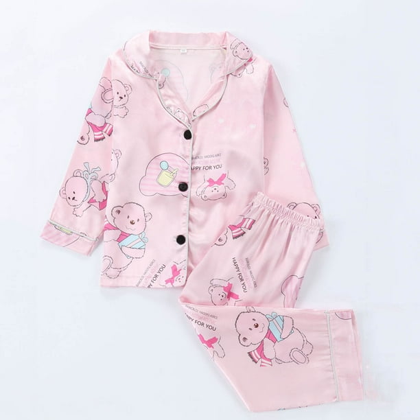 Cowsor 2 Piece Pajamas Set Kids Sleepwear Cartoon Printed Nightwear Cotton Long Sleeve Shirt Pants Sets